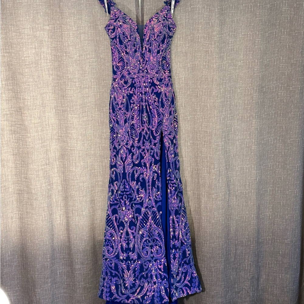 Ellie Wilde Royal Blue and Purple Embellished Prom Dress